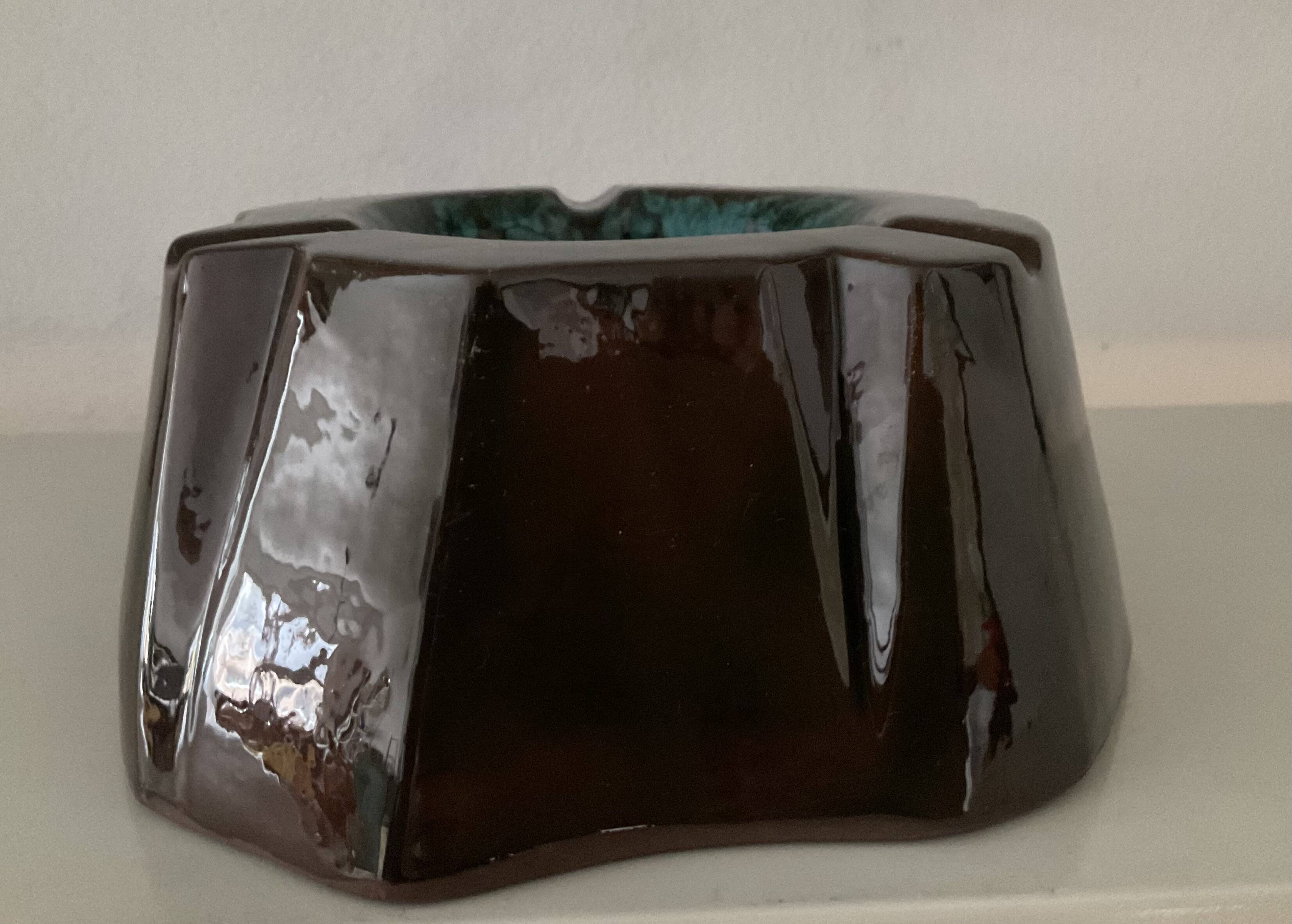 Vintage glazed terracotta ashtray