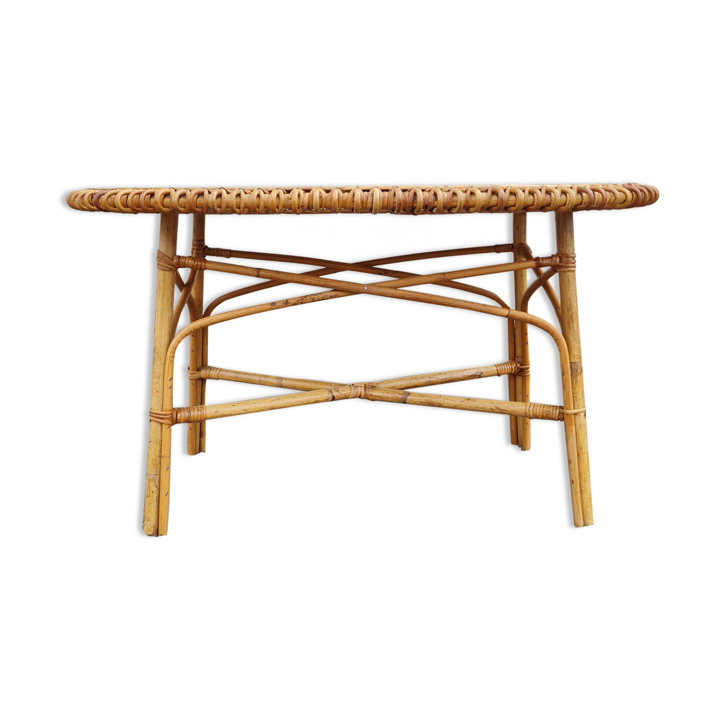 Table basse en rotin années 50