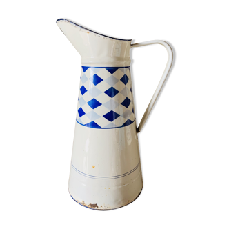 Blue checkered enamel jug - and its basin