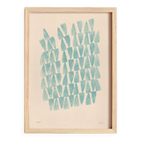 Abstract painting on petroleum blue paper signed Eawy