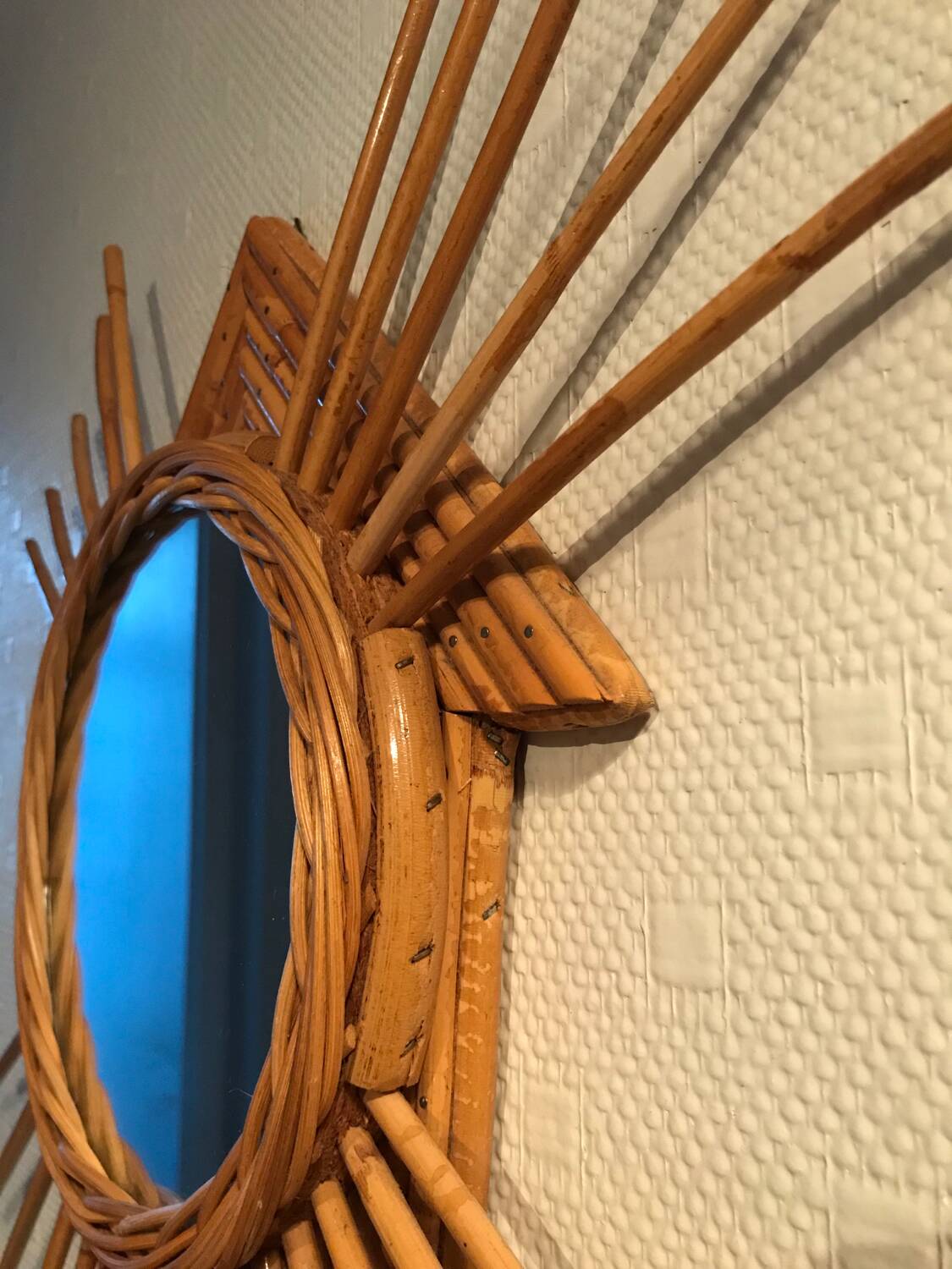 Antique vintage rattan mirror