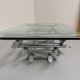 Space coffee table from the 70s, tubular metal and glass, Italian design