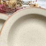 6 Deep plates in speckled beige stoneware, Tulowice style, Poland 1970