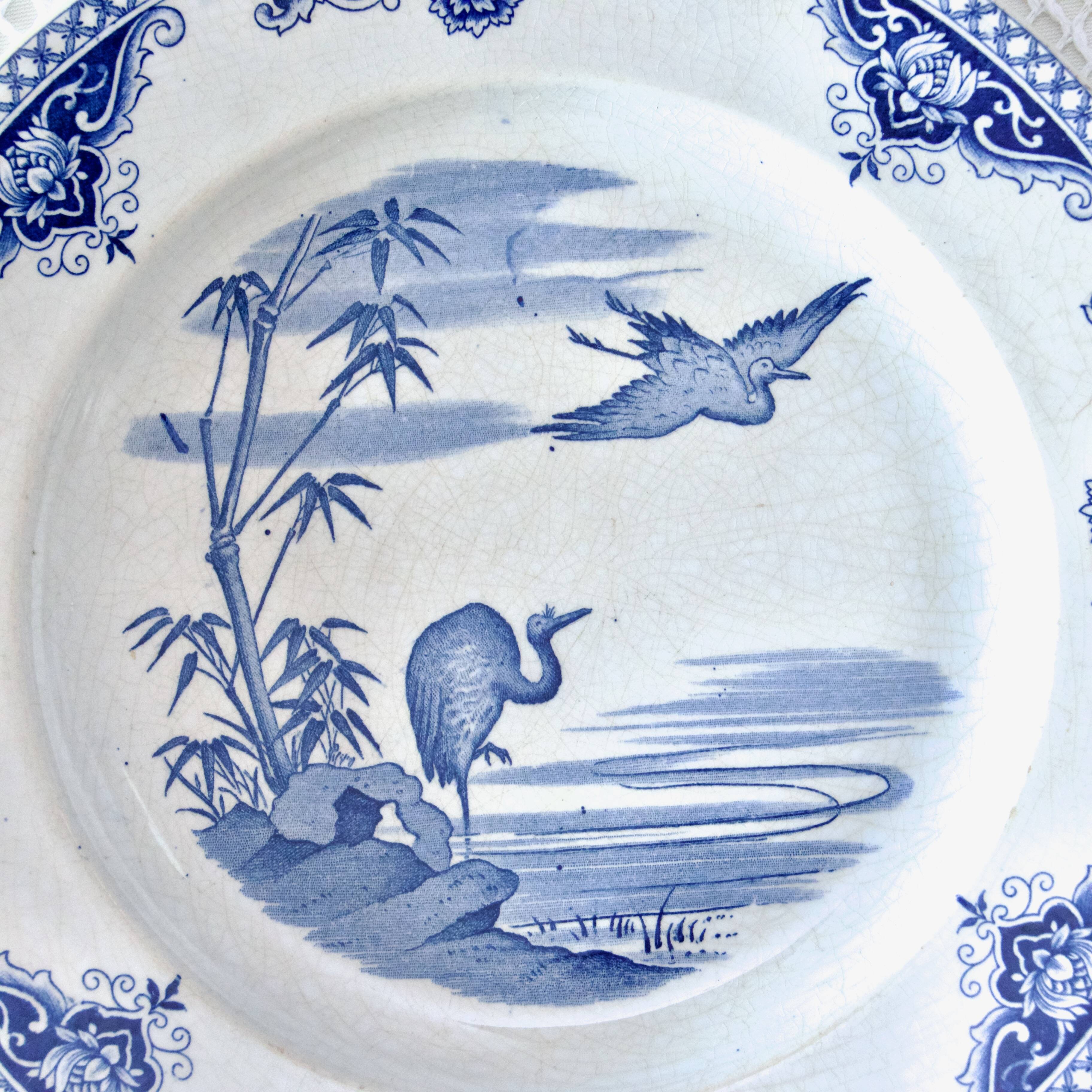 19th century plates Gien iron earth collection with Japanese birds