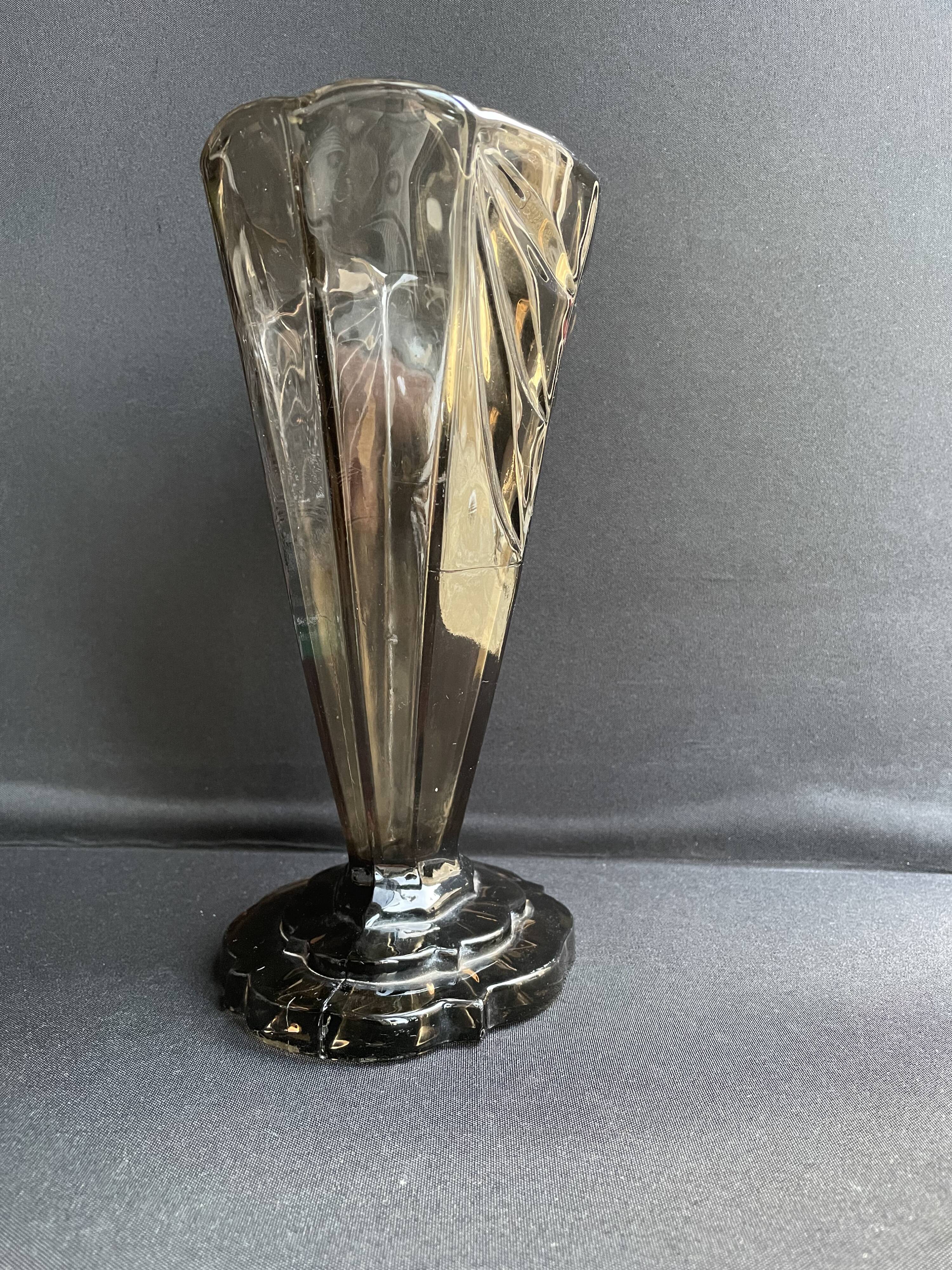 Art Deco smoked glass vase
