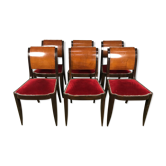 Suite de 6 chaises époque Art Déco velours rouge