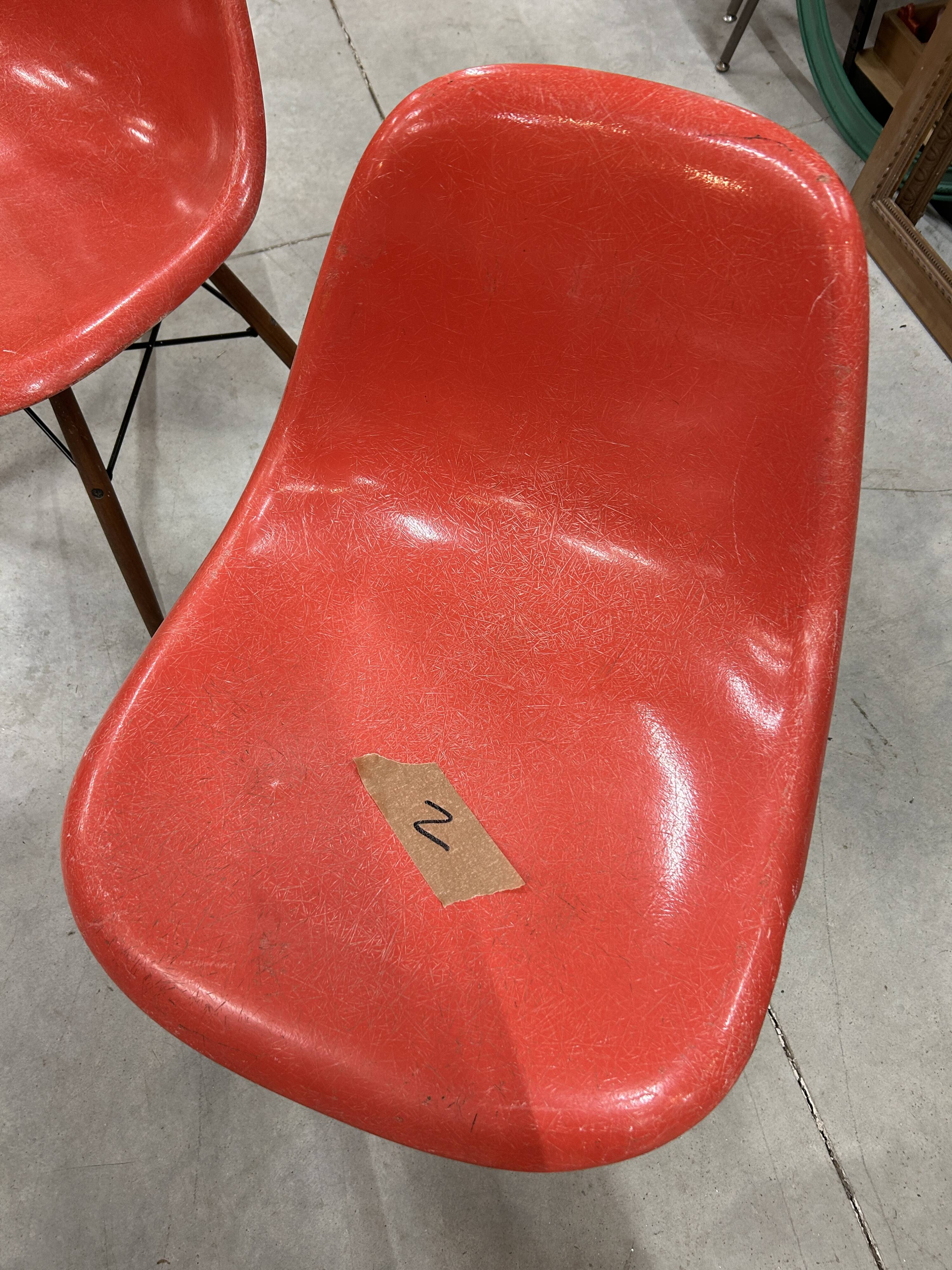 Set of 6 vintage red DSW chairs by Charles and Ray Eames
