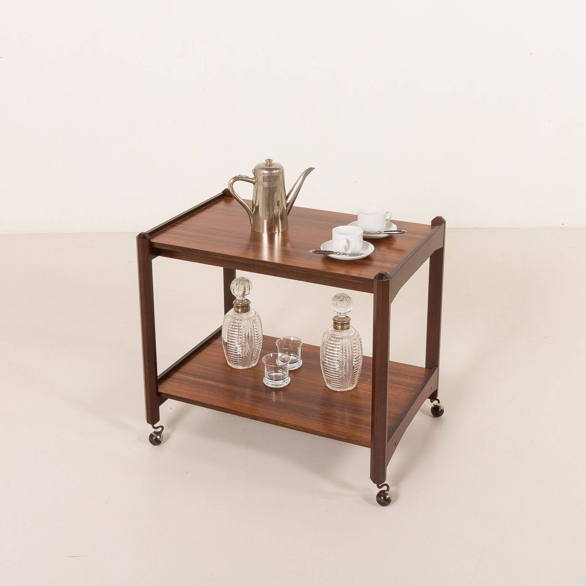 Italian mid century bar trolley, serving cart in rosewood, 1960s