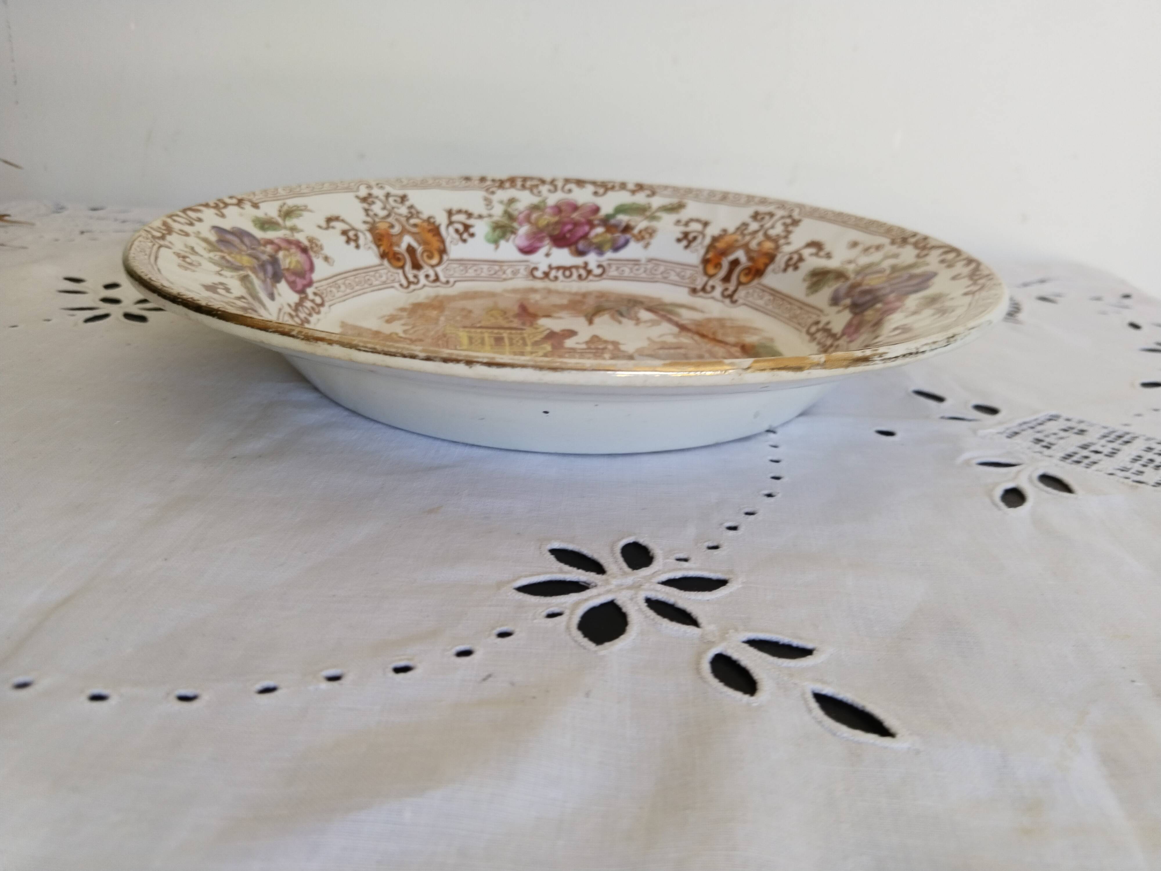 Longwy earthenware serving dish or soup plate, "Cyprus"