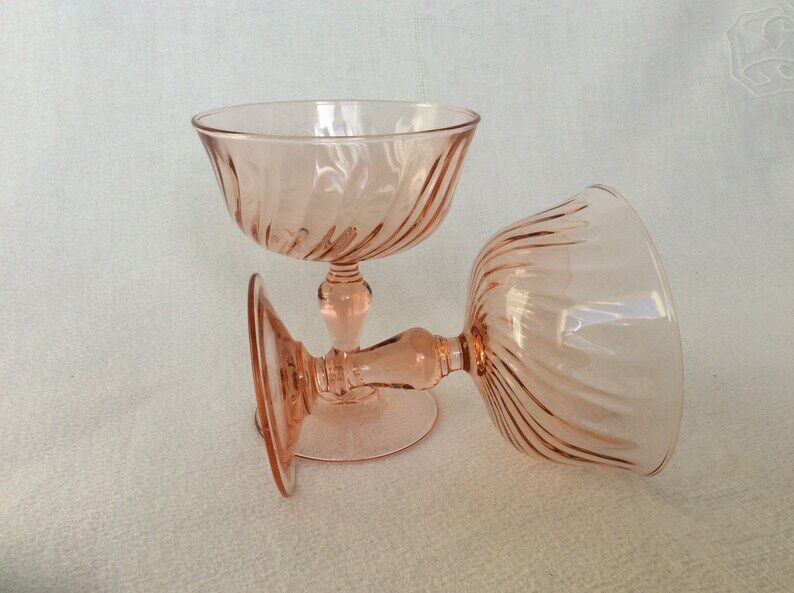Set of 2 champagne glasses Luminarc Rosaline cocktail 70s