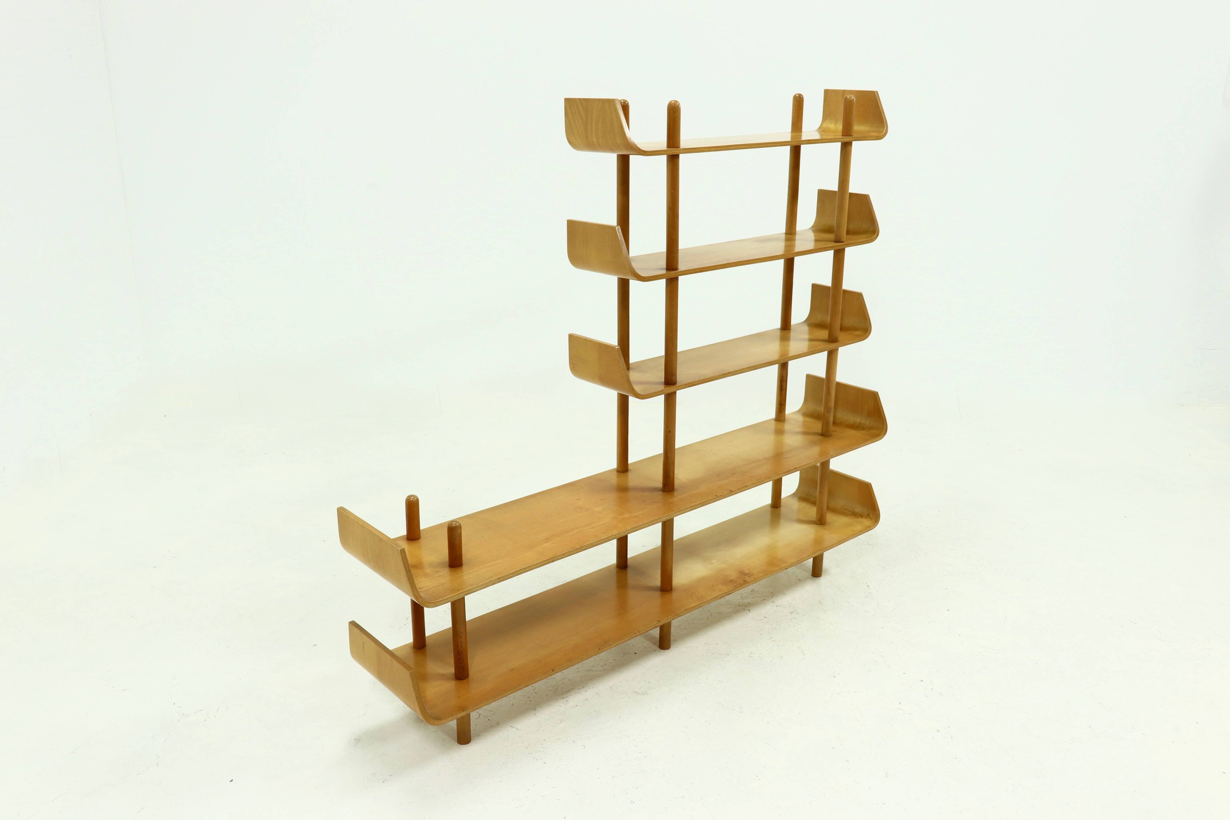 Large Birch Bookcase Shelving Unit by Willem Lutjens for Gouda Den Boer, 1953