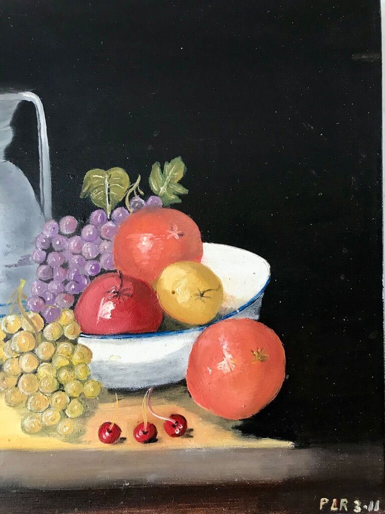 Painting oil on canvas colorful still life vintage