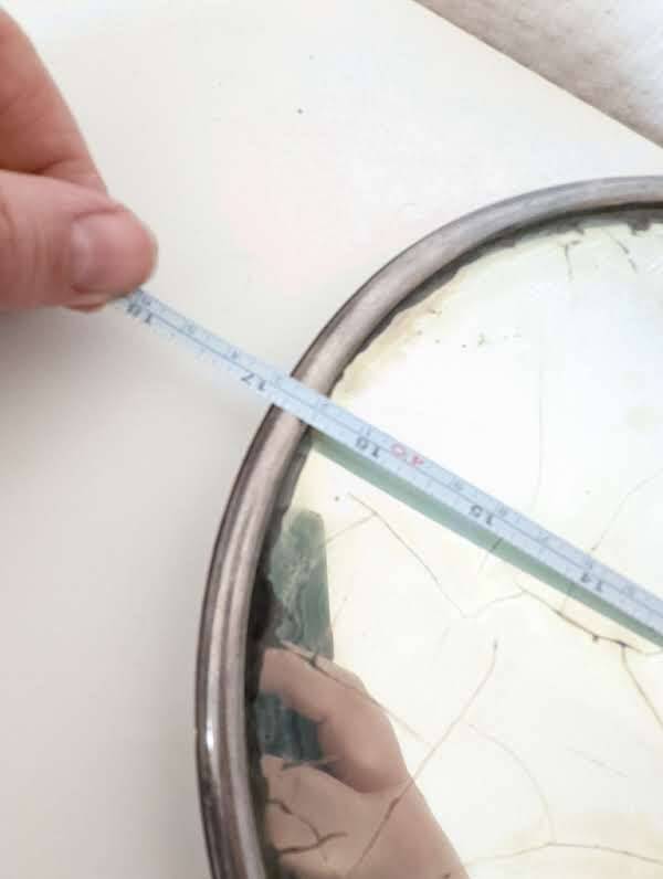 Antique oval mirror tray with metal frame