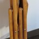 Pair of vintage wooden folding chairs with star pattern on seat