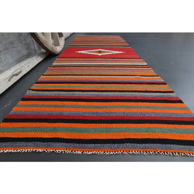 Vintage Turkish Oushak Handmade Wool Cotton Orange Runner Rug 84x262