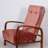 Fauteuil art déco restauré, hêtre bois massif, noyer, années 1930, Tchéquie