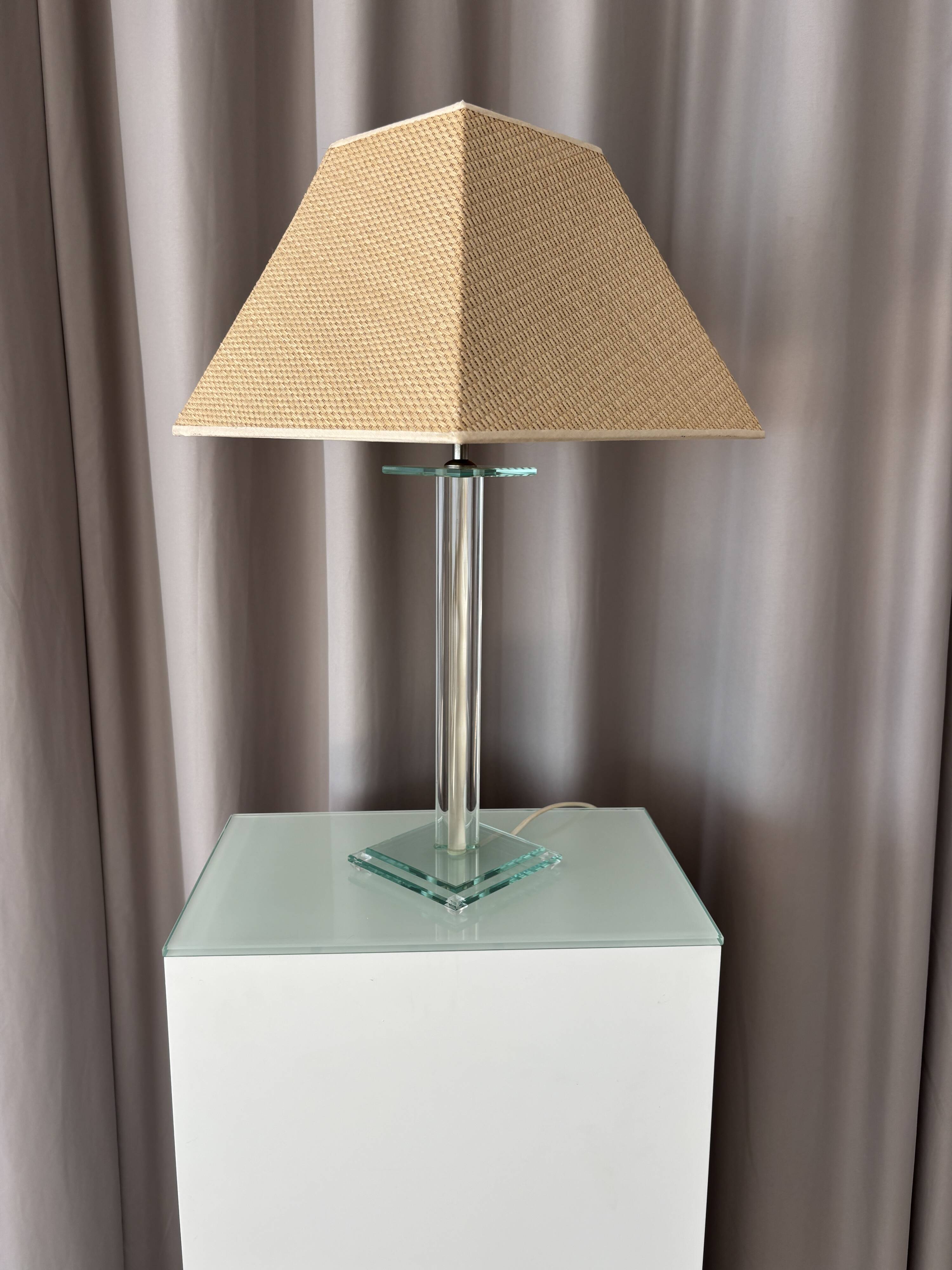 Vintage Hollywood Regency Acrylic Table Lamp with Original Woven Shade