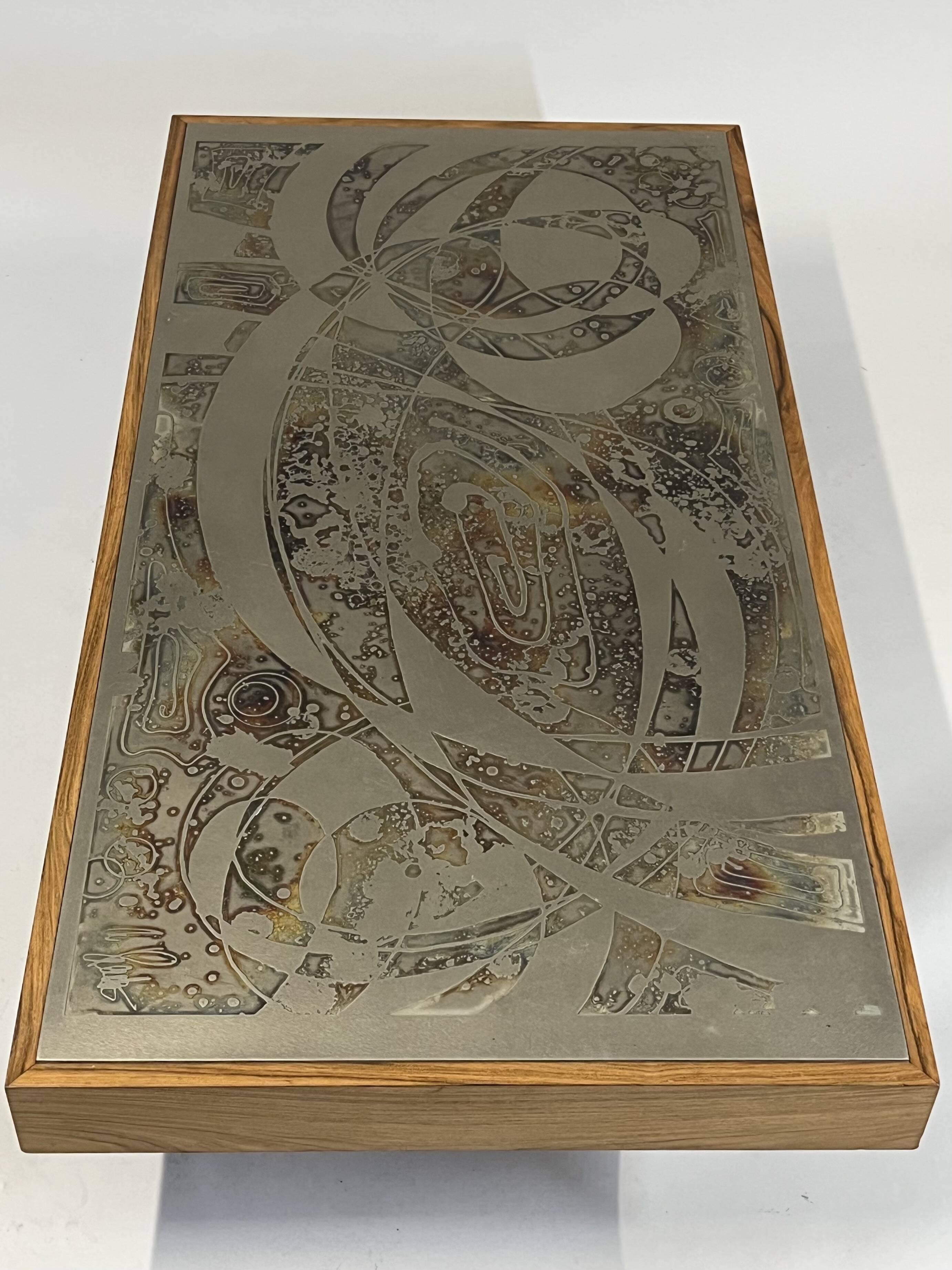 Large Etched Coffee Table by Bernhard Rohne, Germany 1960s