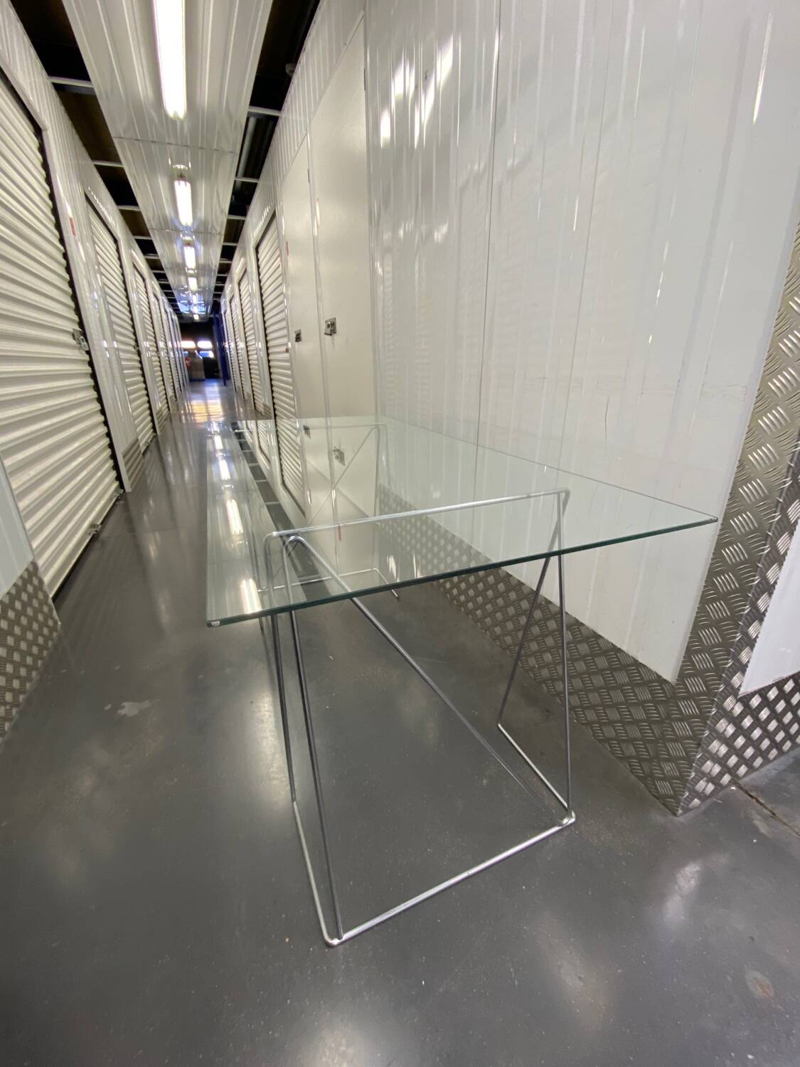 Chromed steel and glass trestle desk circa 1970