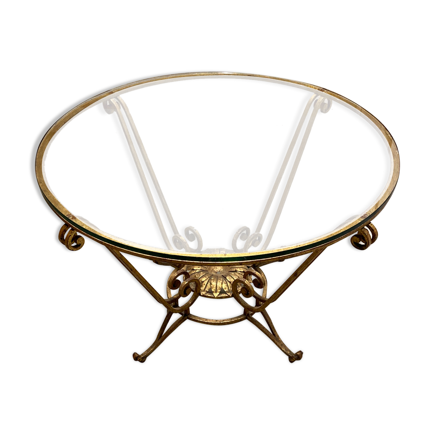 Table basse dorée en fer forgé Italie années 1940
