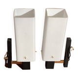 Pair of opaline and metal wall lights 1950