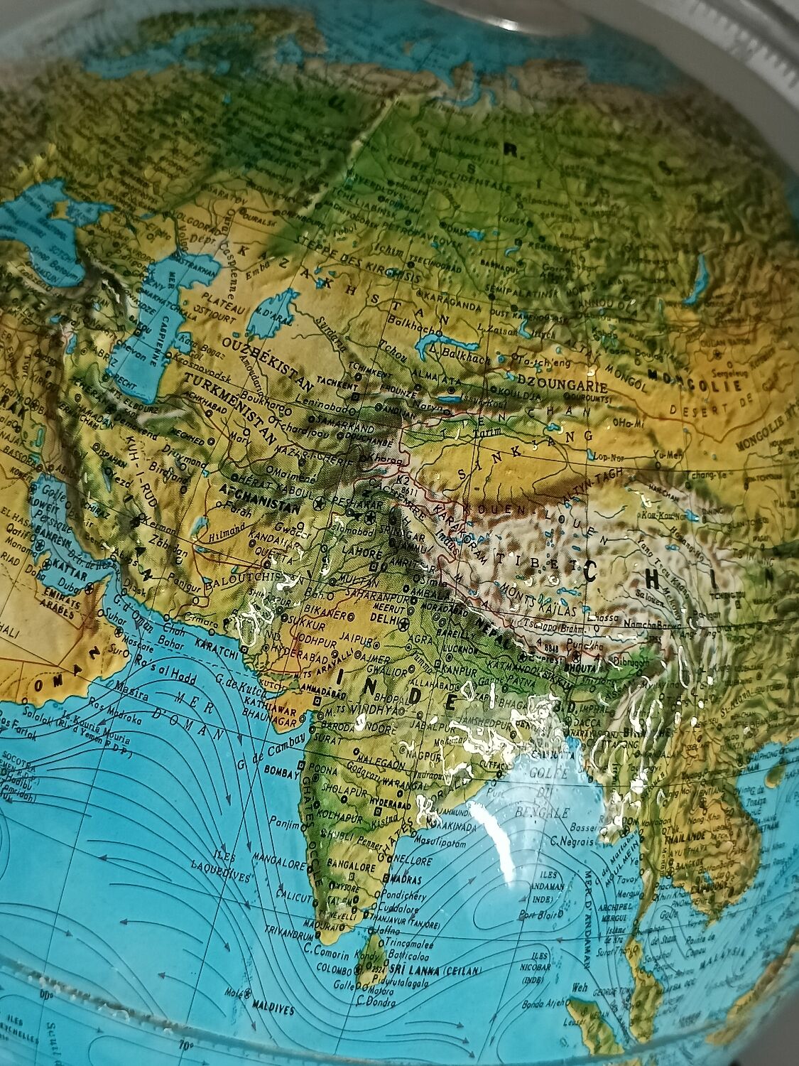 Vintage globe, bright, reliefs