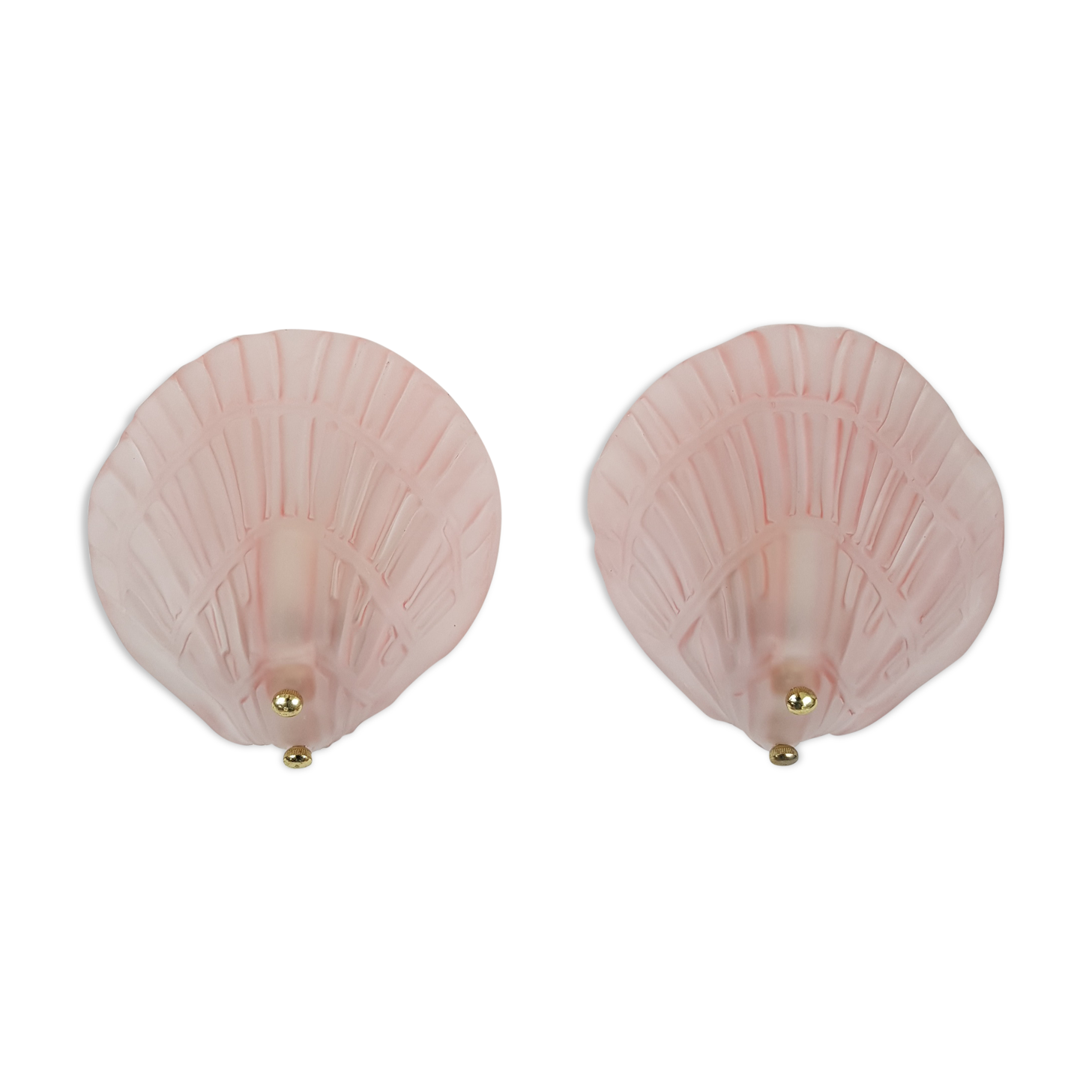 Pair of sconces shell pressed glass sand and Golden steel 1970