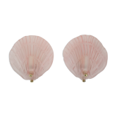 Pair of sconces shell pressed glass sand and Golden steel 1970