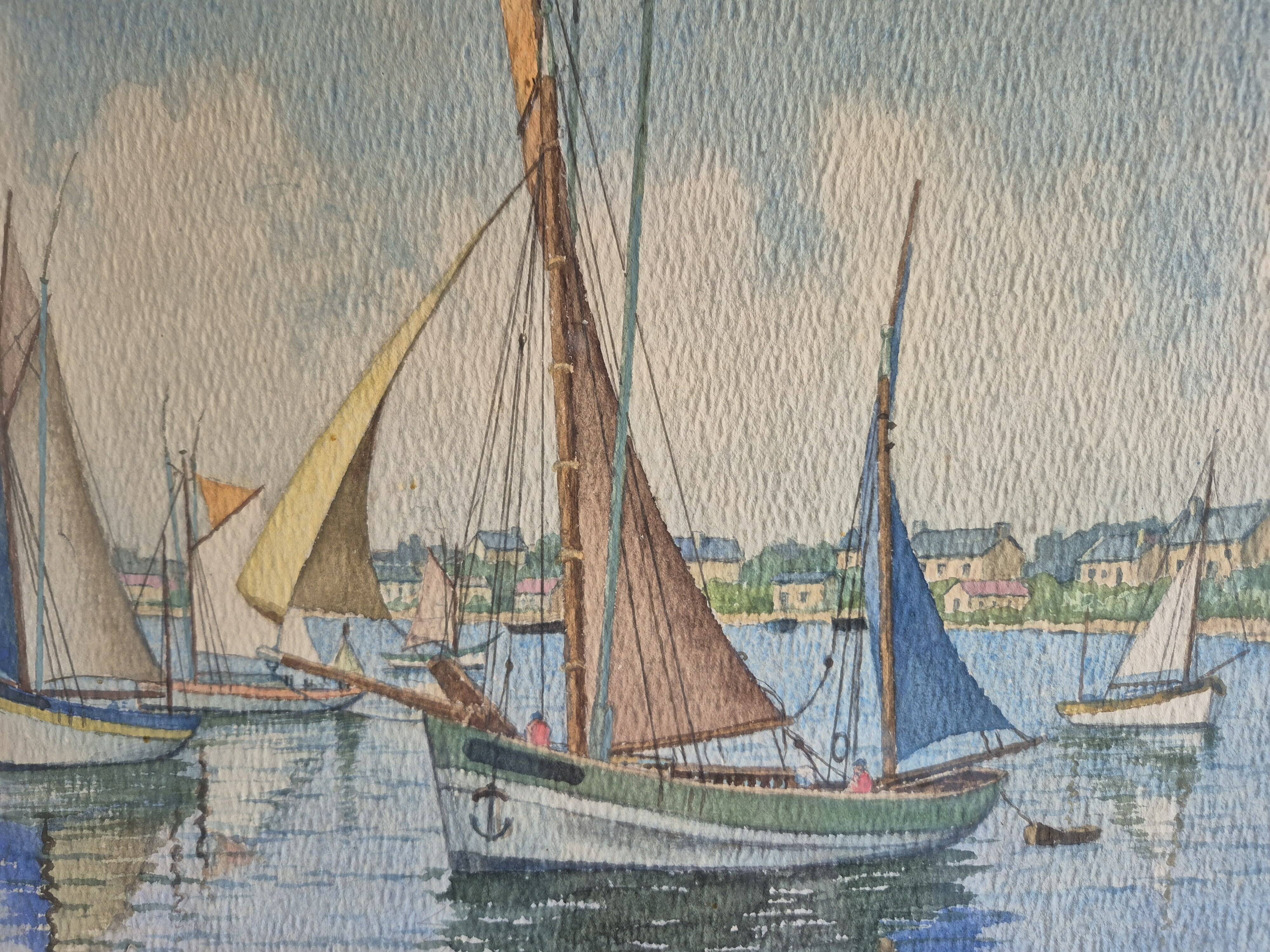 Framed watercolor by Geoges Grellet "Ile de Batz"