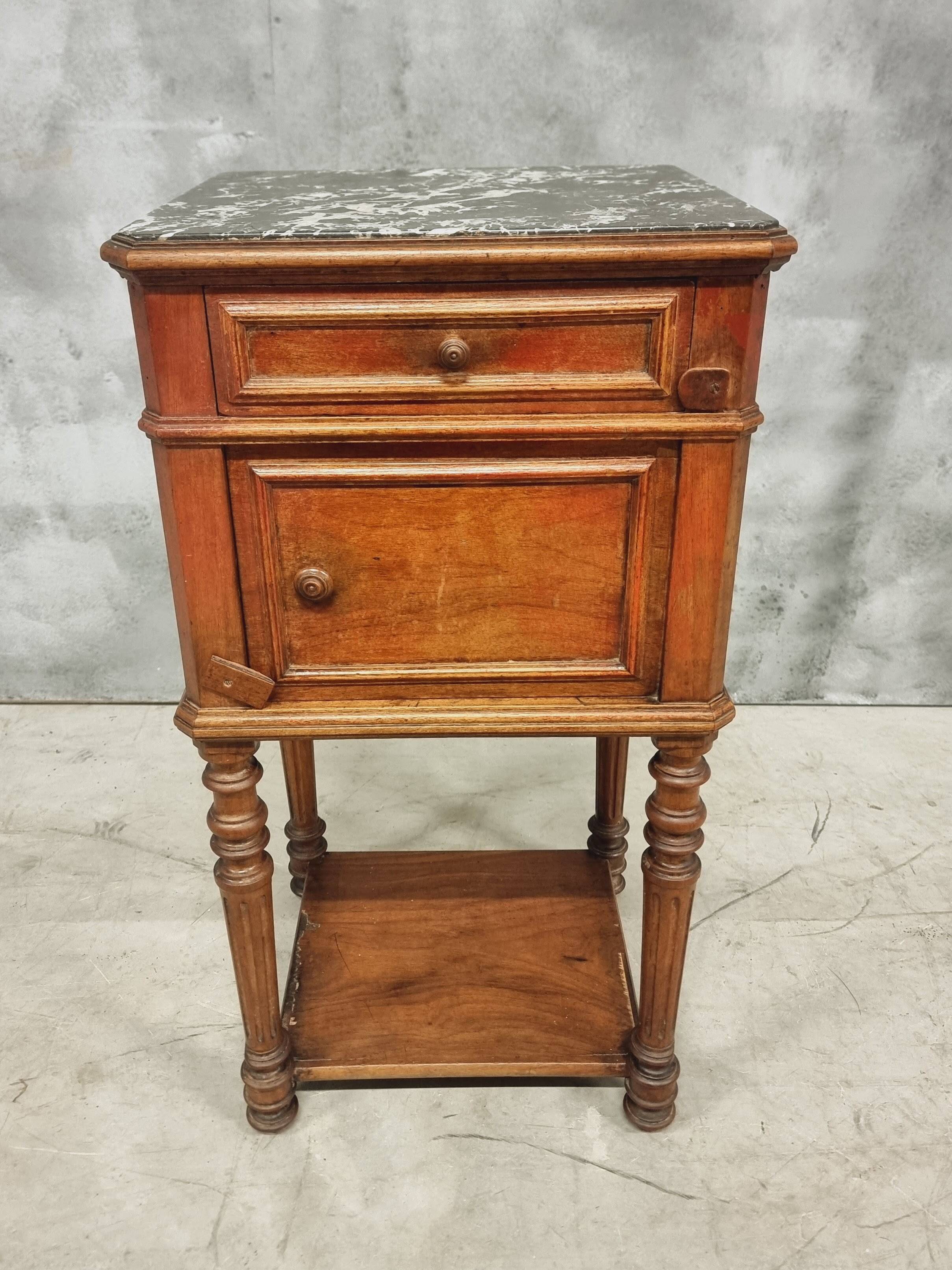 Antique bedside table sideboard with marble 40 x 77 cm
