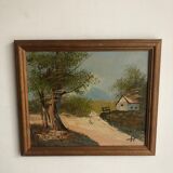 Oil on canvas countryside landscape
