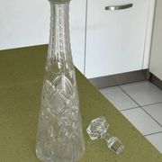 Long carafe with a cut Bohemian crystal stopper, design decor, 38.5 cm.