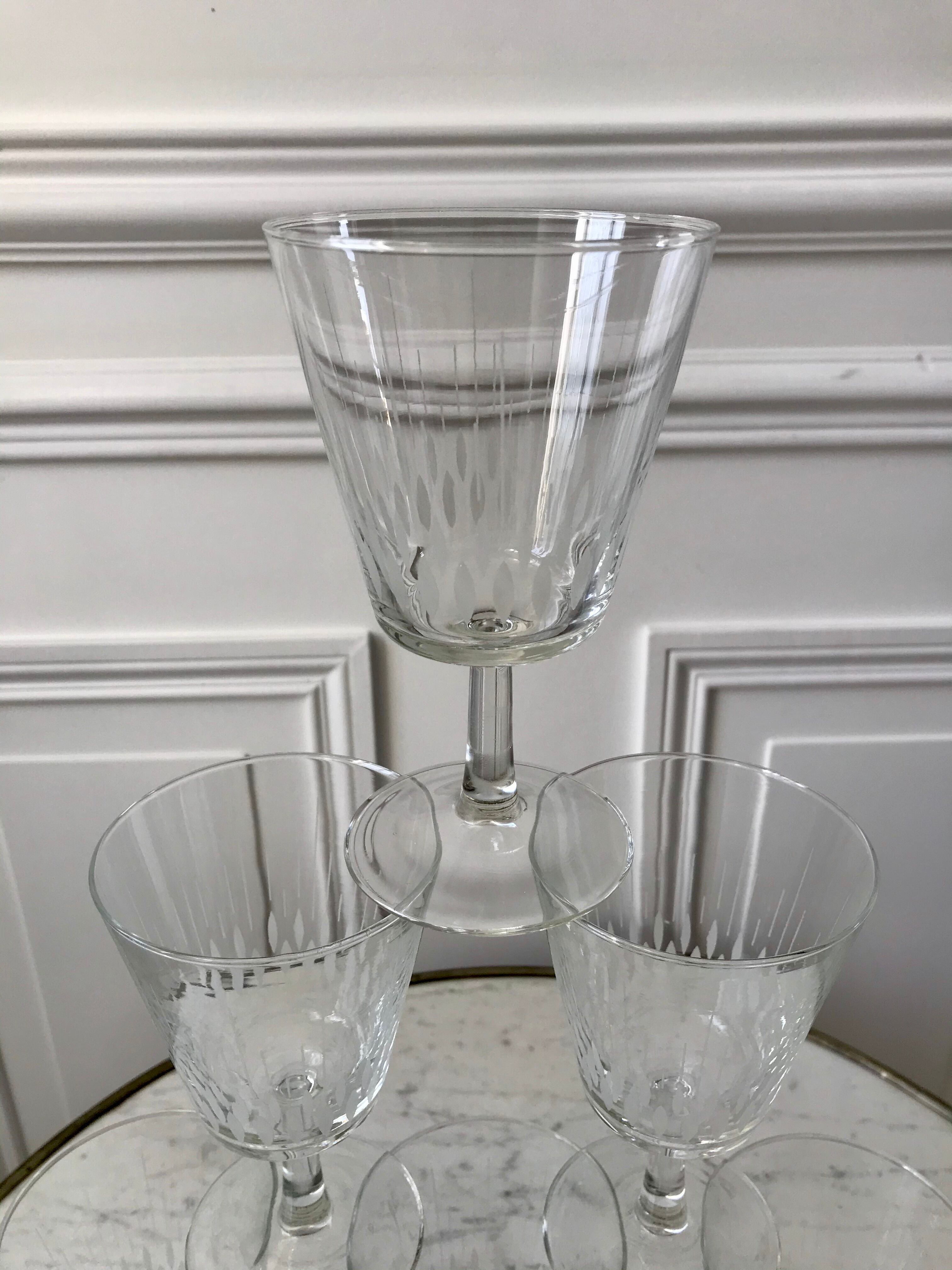 Set of 6 large crystalline glass wine glasses 50-60s