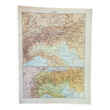Old lithograph 1898, Alps, map, mountain • Engraving, Original plate
