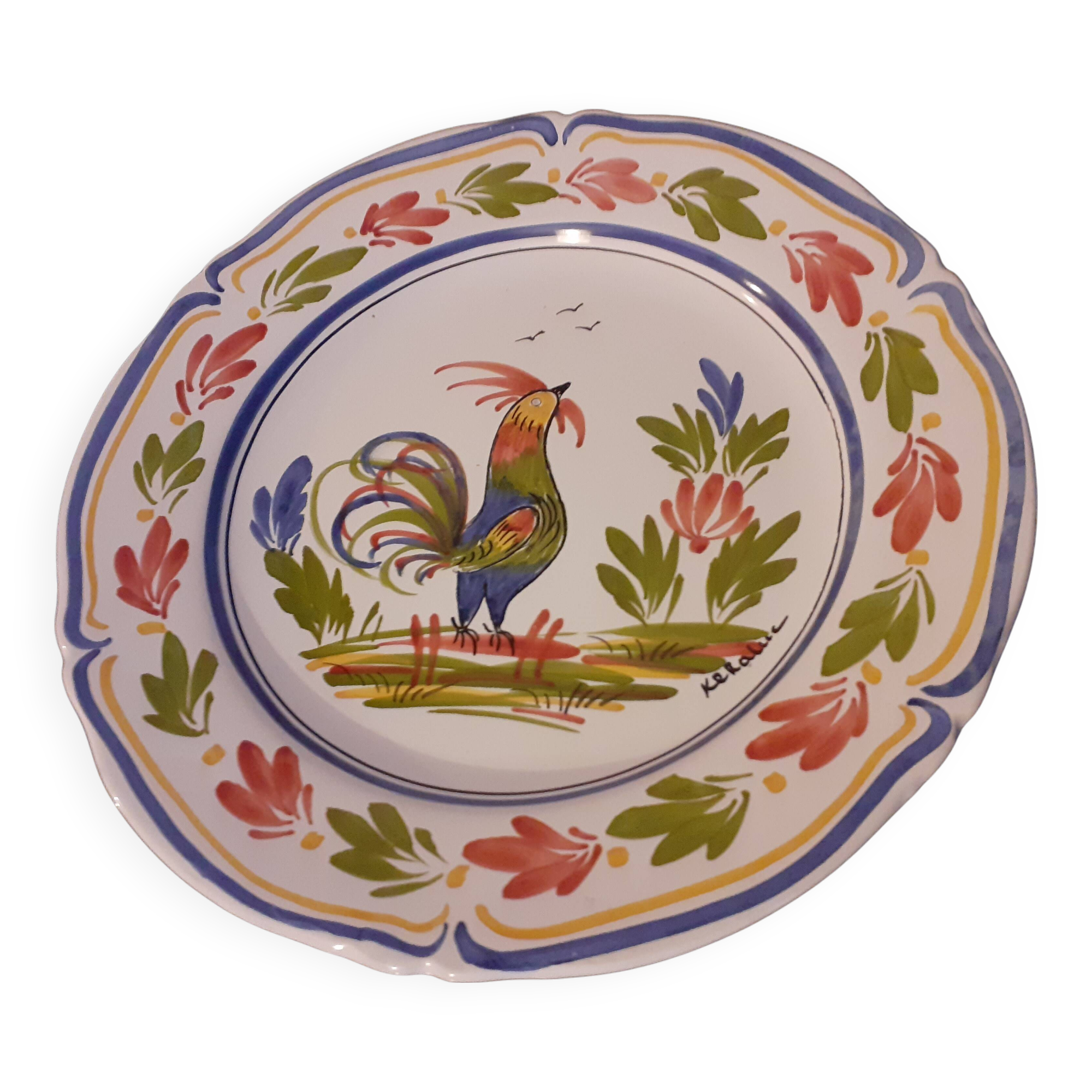 Keraluc quimper / hand painted bird hanging plate (02)