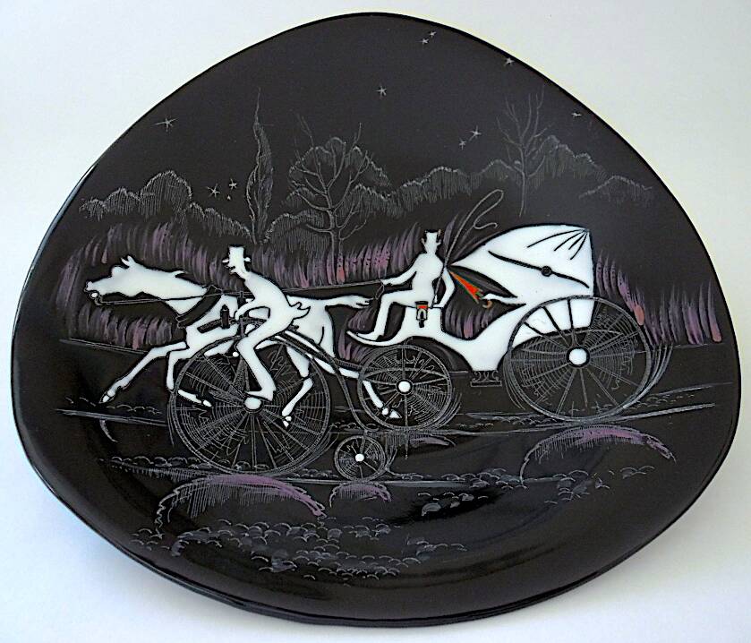 Pair of decorative plates: "Rally" & "Bal at the Opera".