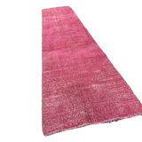 Distressed Turkish Narrow Runner 336 X 71 cm Wool Vintage rug, Over-dyed Pink