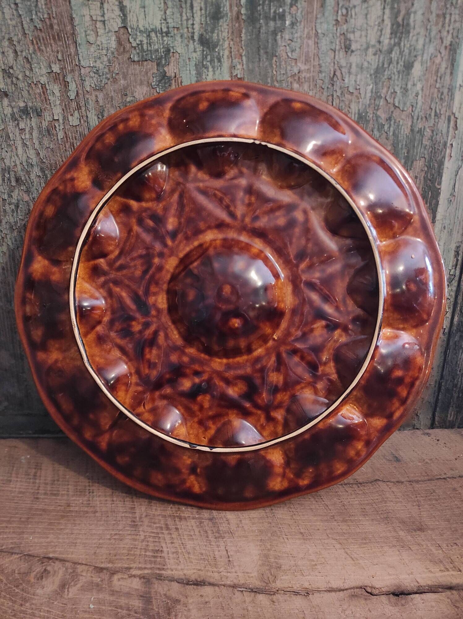 Vintage French oyster tray in Majolica from Vallauris
