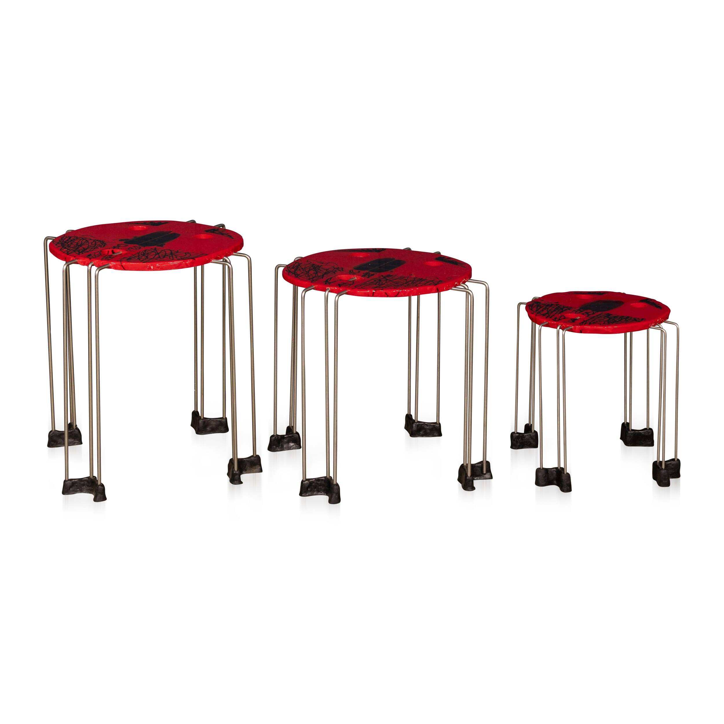 Italian set of 3 'fish design' tables from the triple play series, gaetano