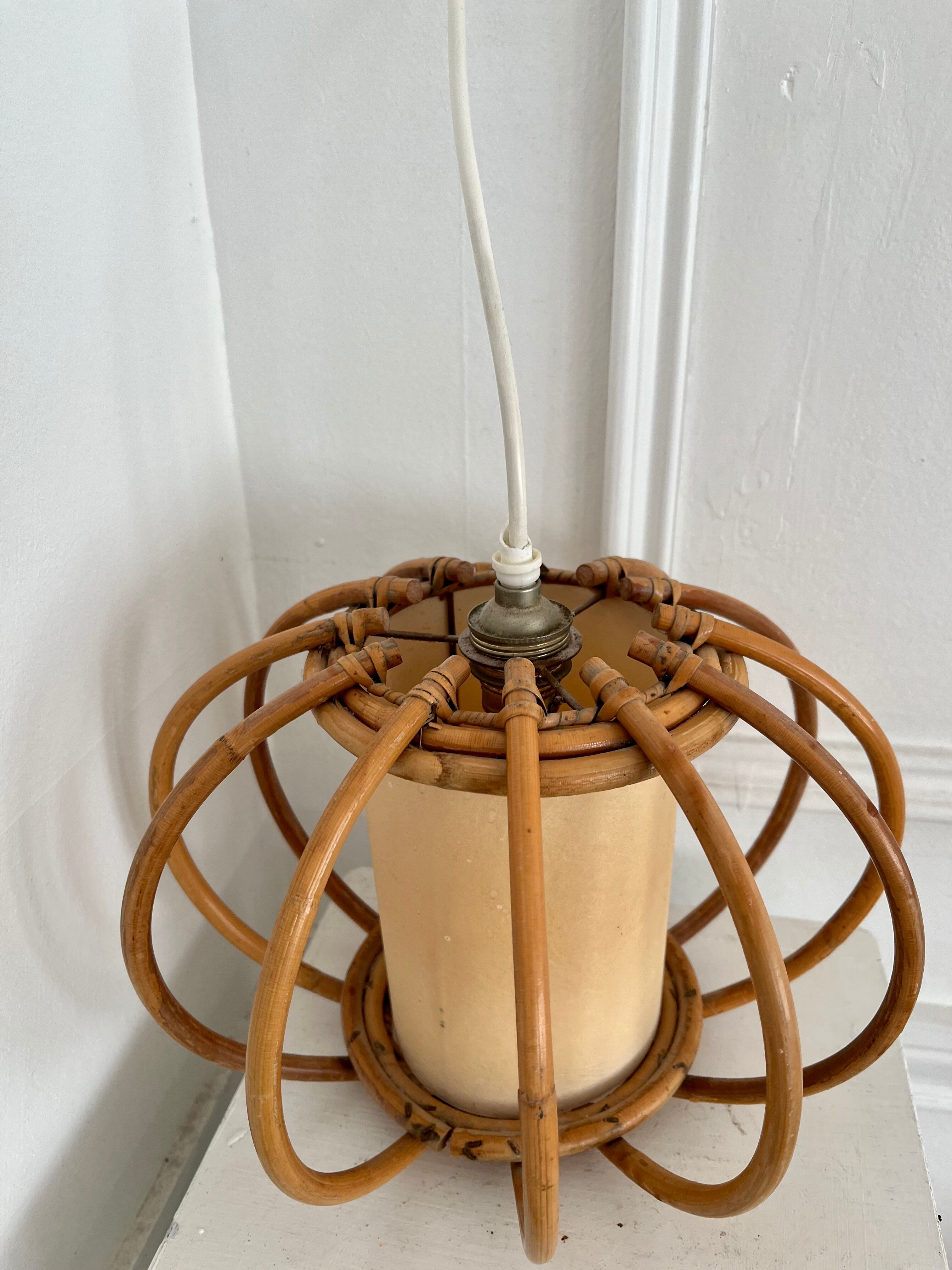 Vintage rattan chandelier 50s