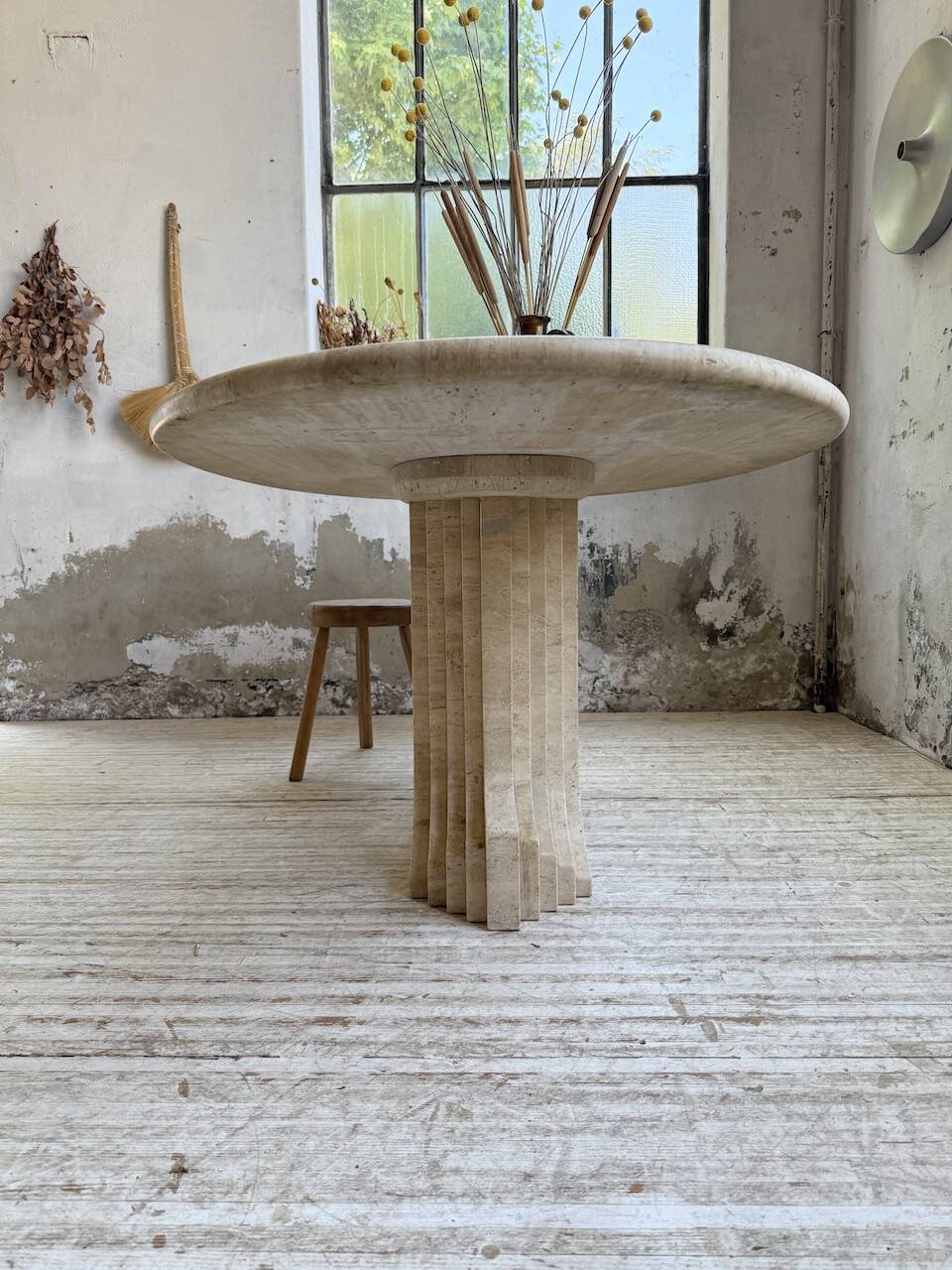 Travertine dining table 1970 Italy Tobia Scarpa
