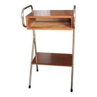 Bedside table, end table in gold metal and wood