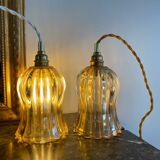 Pair of portable lamps with vintage amber glass globes