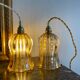 Pair of portable lamps with vintage amber glass globes