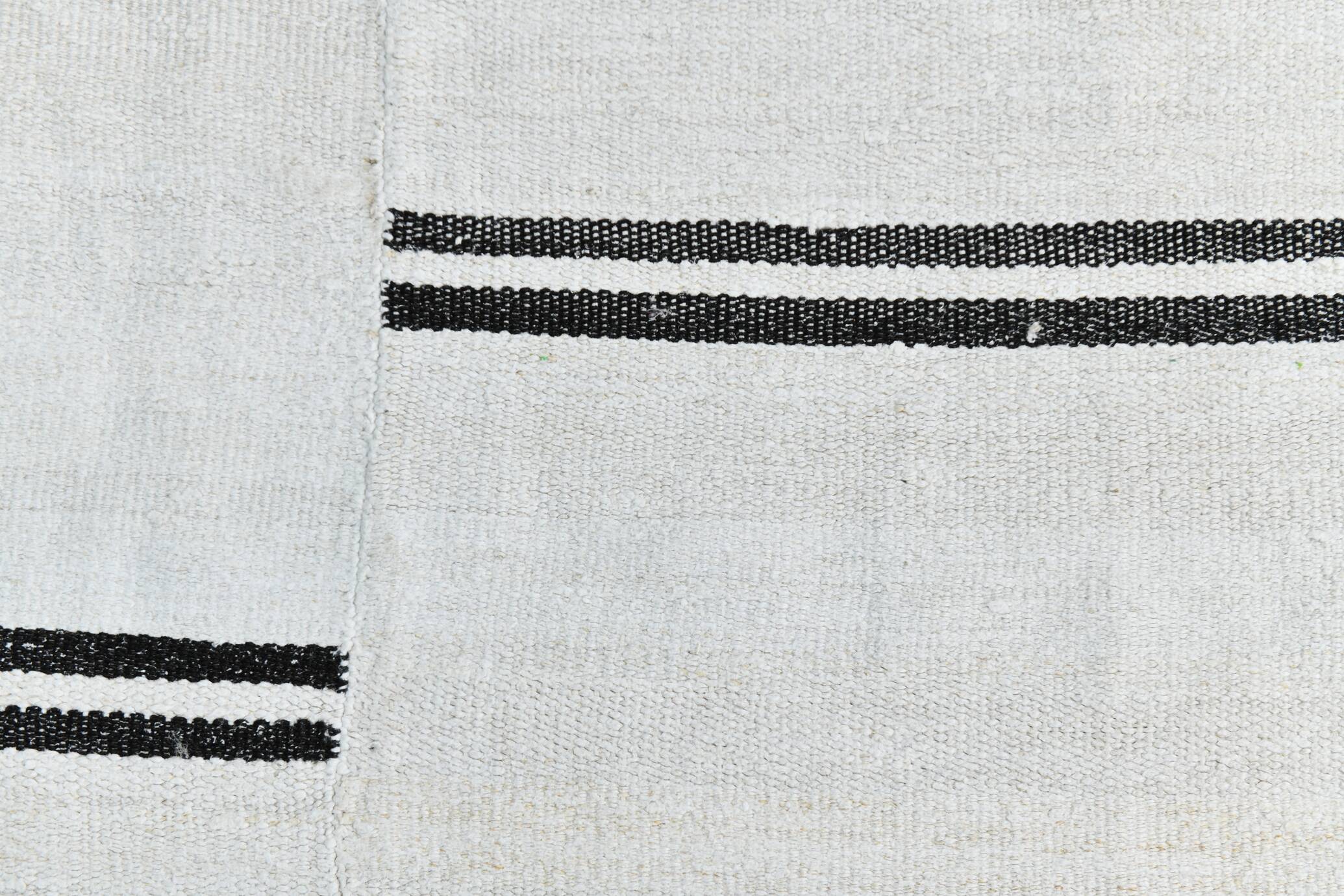 %100 Wool Beige & Black Striped Vintage Kilim Rug, 309x366 Cm
