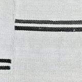 %100 Wool Beige & Black Striped Vintage Kilim Rug, 309x366 Cm