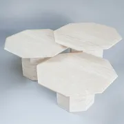 Set of 3 Travertine Octagonal Nesting Tables, 1970s.
