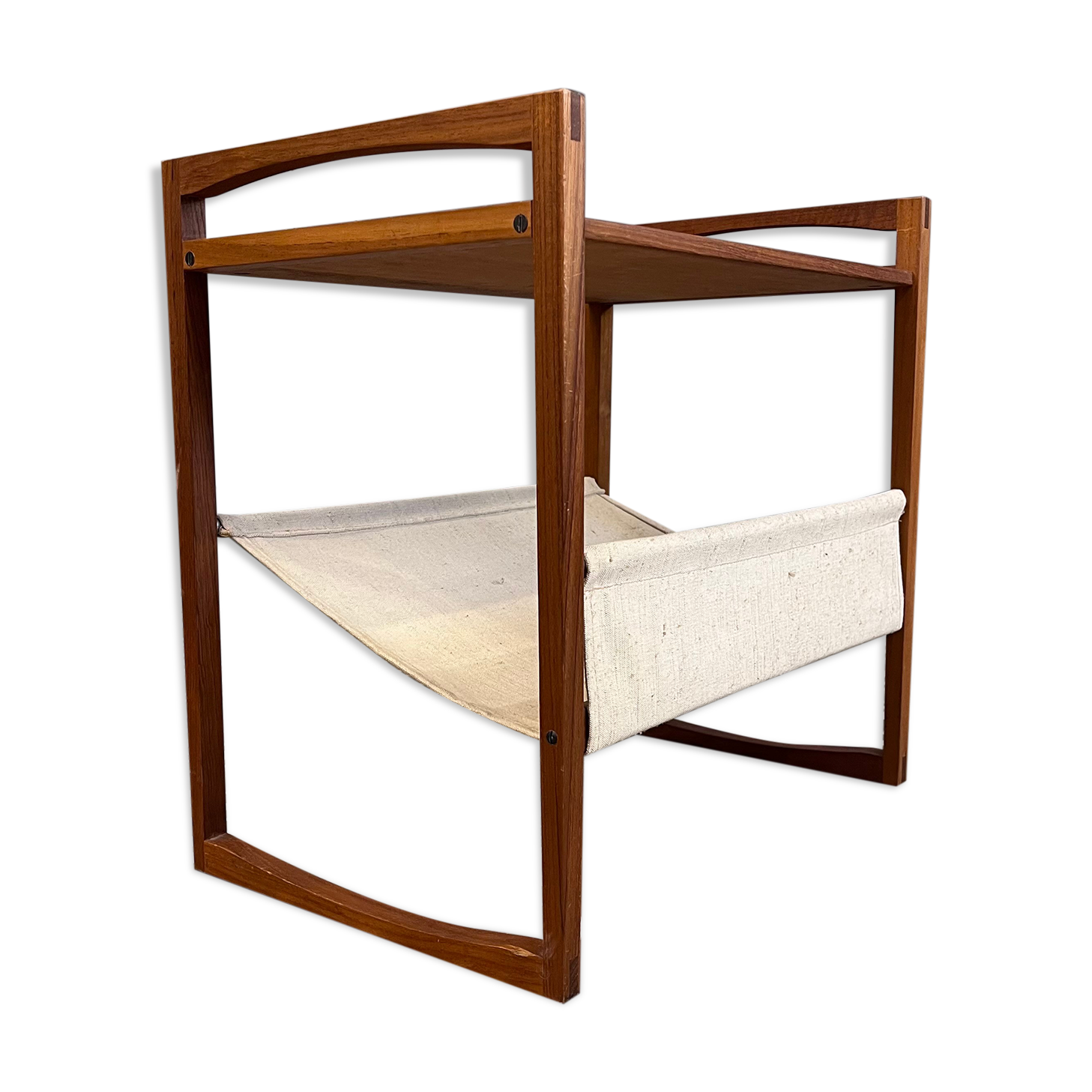 Porte-revues Silka Mobler en bois de teck et toile beige, Kai Kristiansen 1960