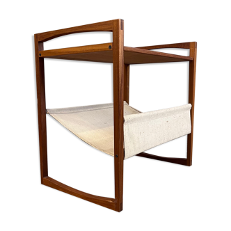 Silka Mobler magazine holders in teak wood and beige canvas, Kai Kristiansen - 1960