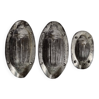 Set of three old “Hannetons” chocolate molds, Letang et fils, Paris